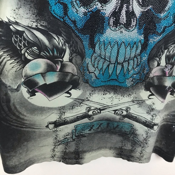 Remetee Affliction crystal skull graphic t shirt S - Picture 7 of 9
